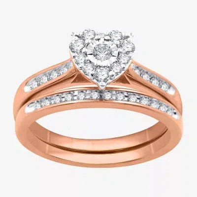 I Said Yes (h-i / I1) Womens 3/8 Ct. T.w. Lab Grown White Diamond 14k Rose Gold Over Silver Side Stone Halo Bri