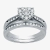 I Said Yes (h-i / I1) Womens 3/8 Ct. T.w. Lab Grown White Diamond Sterling Silver Heart Side Stone Halo Bridal  In Silver