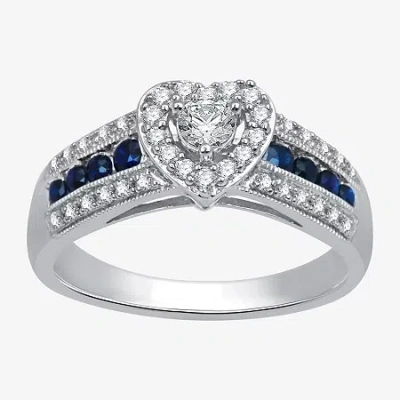 I Said Yes (h-i / I1) Womens 3/8 Ct. T.w. Lab Grown White Diamond Sterling Silver Heart Side Stone Halo Engagem