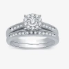 I Said Yes (h-i / I1) Womens 3/8 Ct. T.w. Lab Grown White Diamond Sterling Silver Round Side Stone Halo Bridal  In Silver
