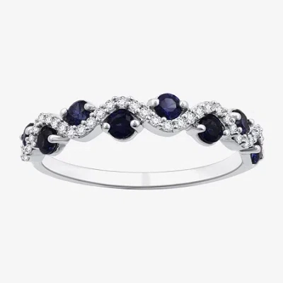 I Said Yes (h-i/i1) Womens 1/8 Ct. T.w. Lab Created Blue Sapphire Sterling Silver Wedding Band In Black