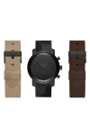 I TOUCH INTERCHANGEABLE LEATHER STRAP WATCH, 44MM