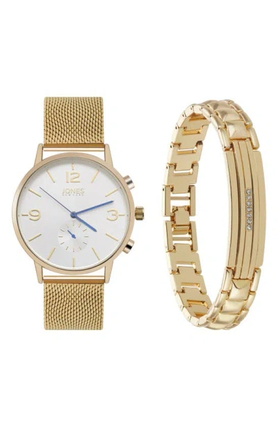 I Touch Jones New York Three-hand Quartz Mesh Strap Watch & Id Bracelet Set In Gold