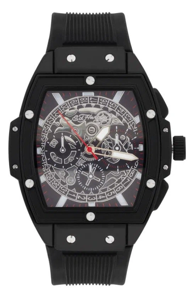 I Touch Tonneau Three Hand Quartz Silicone Strap Watch, 48mm In Black