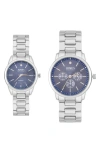 I Touch Jones New York Two-piece Diamond Accent Bracelet Watch His & Hers Set In Silver