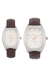 I TOUCH TWO-PIECE DIAMOND ACCENT TONNEAU FAUX LEATHER STRAP WATCH HIS & HERS SET