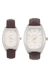 I Touch Jones New York Two-piece Diamond Accent Tonneau Faux Leather Strap Watch His & Hers Set In Brown