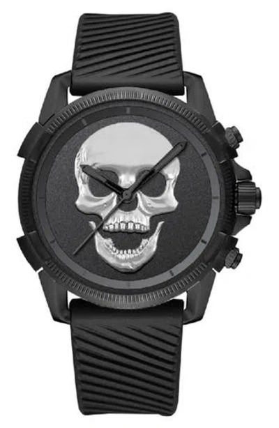 I Touch X Ed Hardy Skull Silicone Strap Watch, 40mm In Black