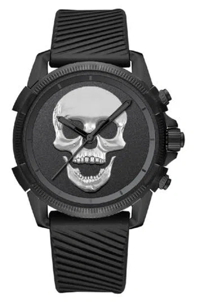 I Touch X Ed Hardy Skull Silicone Strap Watch, 40mm In Matte Silver/black
