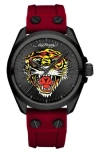 I Touch X Ed Hardy Tiger Art Silicone Watch, 38mm In Print Dial/matte Red