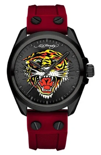 I Touch X Ed Hardy Tiger Art Silicone Watch, 38mm In Print Dial/matte Red
