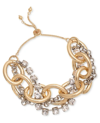 Inc International Concepts Circle Link & Crystal Slider Bracelet, Created For Macy's In Gold