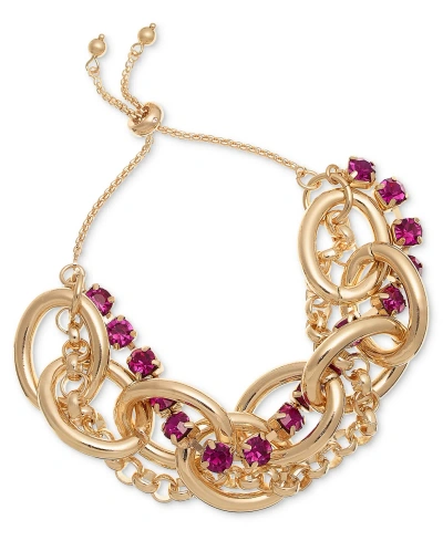 Inc International Concepts Circle Link & Crystal Slider Bracelet, Created For Macy's In Purple