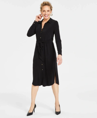 Inc International Concepts Collared Shirt Dress, Created For Macy's In Deep Black