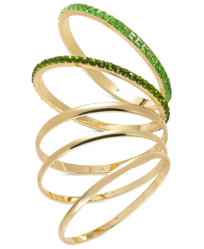 Inc International Concepts Gold-tone 5-pc. Set Stone & Polished Bangle Bracelets, Created For Macy's In Multi