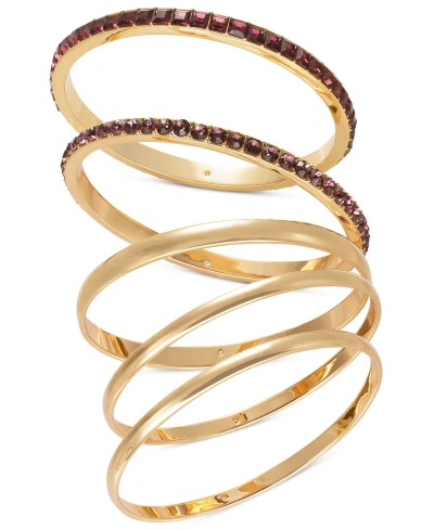 Inc International Concepts Gold-tone 5-pc. Set Stone & Polished Bangle Bracelets, Created For Macy's In Purple