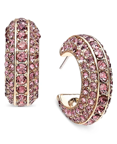Inc International Concepts Gold-tone Crystal Hoop Earrings, 1", Created For Macy's In Purple