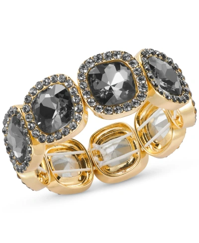 Inc International Concepts Gold-tone Faceted Stone Stretch Bracelet, Created For Macy's In Black