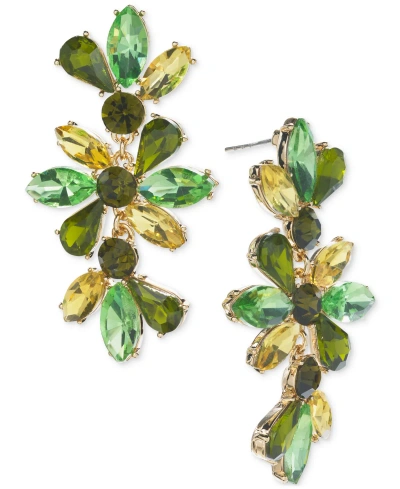 Inc International Concepts Gold-tone Multi-stone Flower Drop Earrings, Created For Macy's In Green