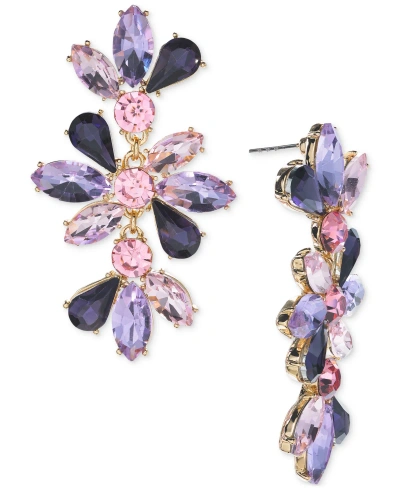 Inc International Concepts Gold-tone Multi-stone Flower Drop Earrings, Created For Macy's In Purple