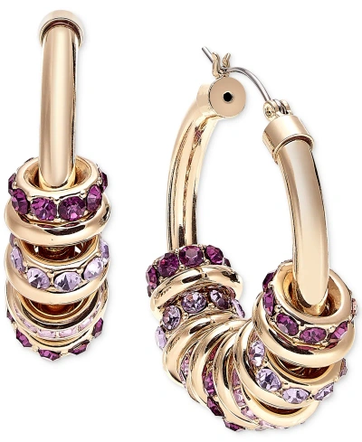 Inc International Concepts Gold-tone Purple Crystal Stacked Medium Hoop Earrings, 1.72", Created For Macy's