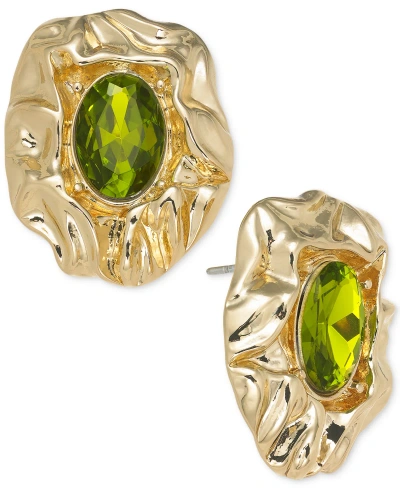 Inc International Concepts Gold-tone Stone Hammered Flower Stud Earrings, Created For Macy's In Green