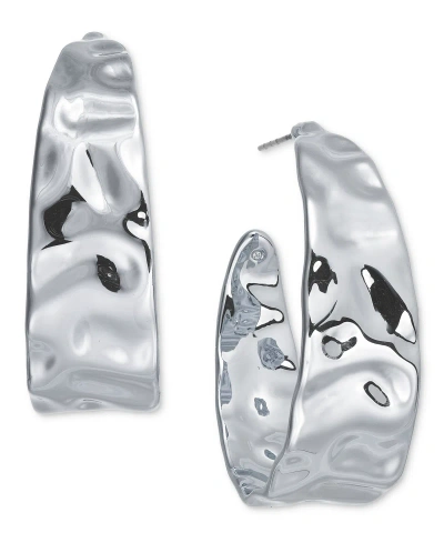 Inc International Concepts Hammered Half Hoop Earrings, Created For Macy's In Silver