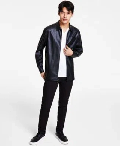 Inc International Concepts Mens Pleather Full Zip Shirt Jacket Black Wash Skinny Jeans Created For M In Deep Black
