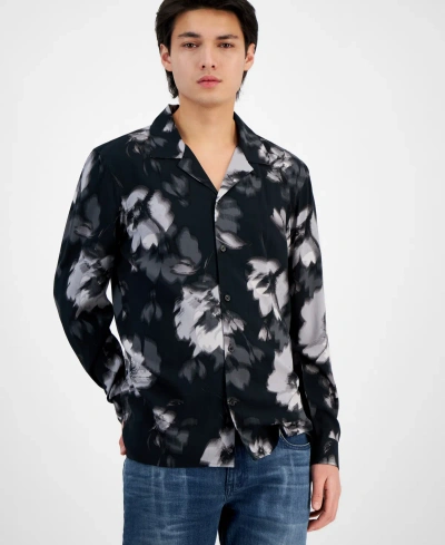 Inc International Concepts Men's Camp-collar Floral Shirt, Created For Macy's In Deep Black