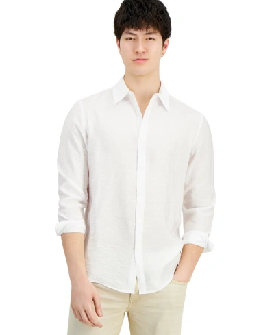 Inc International Concepts Men's Dash Long-sleeve Button Front Crinkle Shirt, Created For Macy's In Bright White