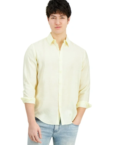 Inc International Concepts Men's Dash Long-sleeve Button Front Crinkle Shirt, Created For Macy's In Trans Yellow