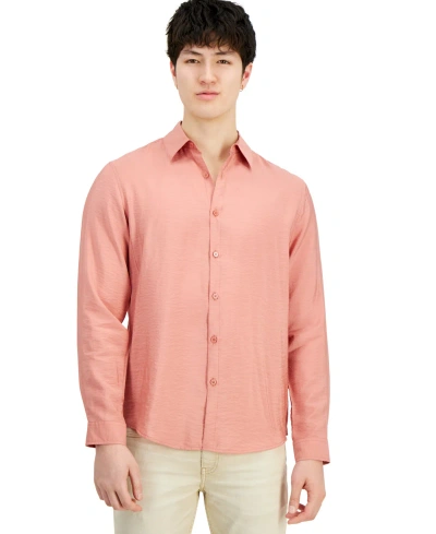 Inc International Concepts Men's Dash Long-sleeve Button Front Crinkle Shirt, Created For Macy's In True Terracotta
