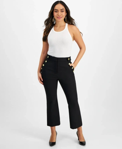 Inc International Concepts Petite Button-front High-rise Cropped Sailor Pants, Created For Macy's In Deep Black
