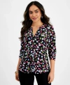 INC INTERNATIONAL CONCEPTS PETITE FLORAL-PRINT ZIPPER-POCKET TOP, CREATED FOR MACY'S
