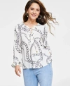 Inc International Concepts Petite Long-sleeve Lace-up Blouse, Created For Macy's In Chloe Chain