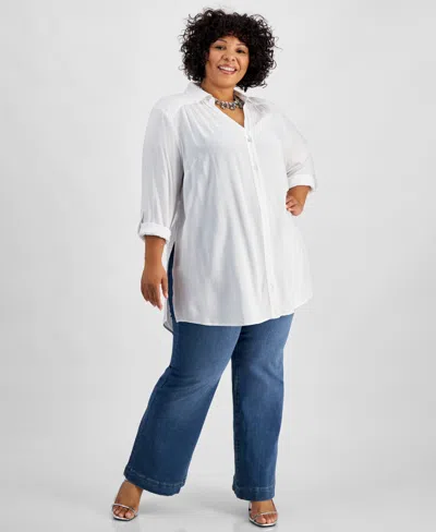 Inc International Concepts Plus Size Side-slit Top, Created For Macy's In Bright White