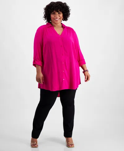 Inc International Concepts Plus Size Side-slit Top, Created For Macy's In Pink Dragonfruit