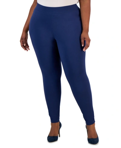 Inc International Concepts Plus Size Skinny Pull-on Ponte Pants, Created For Macy's In Indigo Sea