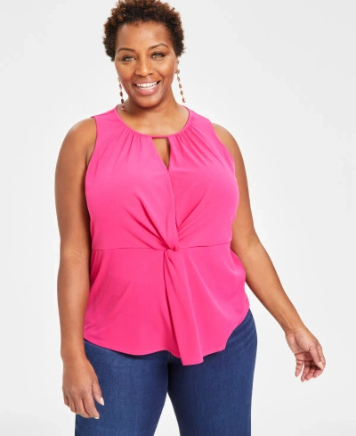 Inc International Concepts Plus Size Twist-front Keyhole Sleeveless Top, Created For Macy's In Pink Dragonfruit