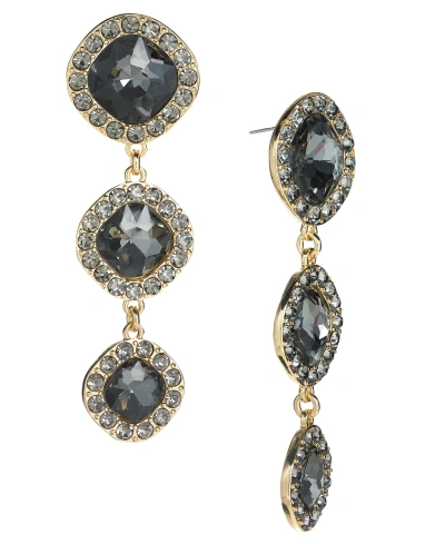 Inc International Concepts Round Crystal Triple Drop Earrings, Created For Macy's In Black