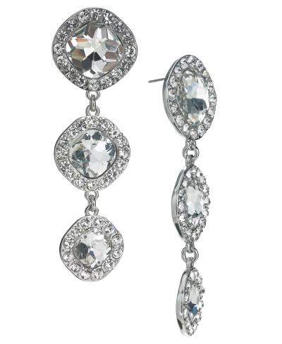 Inc International Concepts Round Crystal Triple Drop Earrings, Created For Macy's In Silver