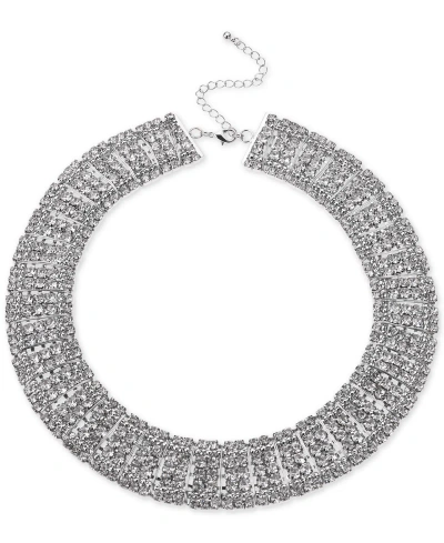 Inc International Concepts Silver-tone Crystal Multi-row Choker Necklace, 12-1/2" + 3" Extender, Created For Macy's