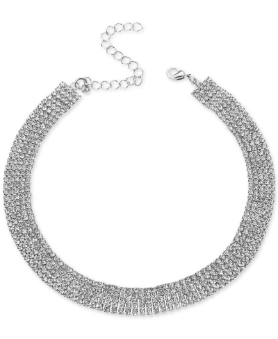 Inc International Concepts Silver-tone Rhinestone Wide Choker Necklace, 13" + 3" Extender, Created For Macy's