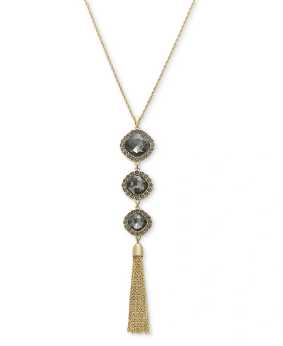 Inc International Concepts Triple Stone Fringe Lariat Necklace, 32" + 3" Extender, Created For Macy's In Black