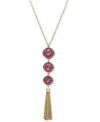 INC INTERNATIONAL CONCEPTS TRIPLE STONE FRINGE LARIAT NECKLACE, 32" + 3" EXTENDER, CREATED FOR MACY'S