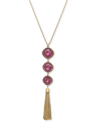 Inc International Concepts Triple Stone Fringe Lariat Necklace, 32" + 3" Extender, Created For Macy's In Pink