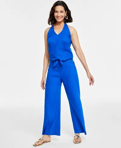 Inc International Concepts Women's Button-trim Wide-leg Pants, Created For Macy's In Intense Cobalt