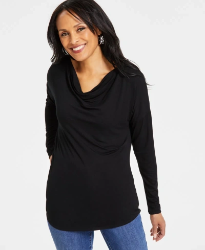 Inc International Concepts Women's Cowlneck Tunic Top, Created For Macy's In Deep Black
