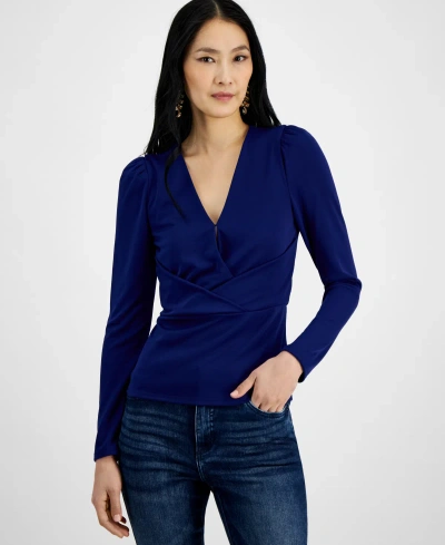 Inc International Concepts Women's Printed Crossover V-neck Top, Created For Macy's In Sapphire Crush