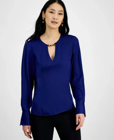 Inc International Concepts Women's Cutout Chain Detail Blouse, Created For Macy's In Sapphire Crush